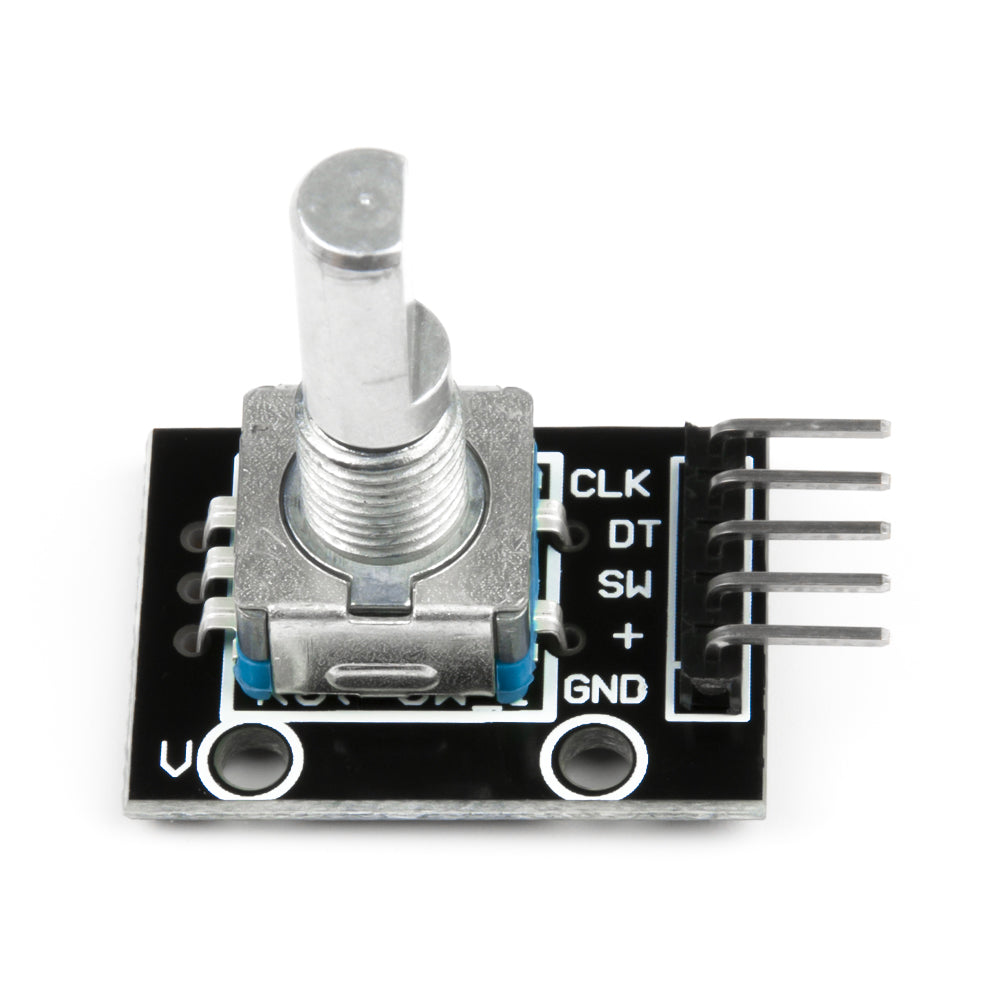 KY-040 rotary encoder module with metal shaft and pin headers for Arduino projects