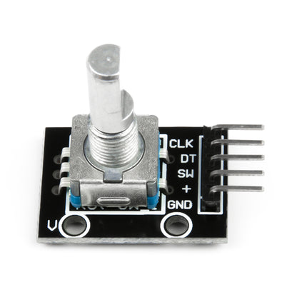 KY-040 rotary encoder module with metal shaft and pin headers for Arduino projects