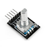 KY-040 rotary encoder module for Arduino with metal shaft and pin headers on black PCB