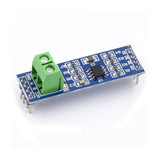 MAX485 TTL to RS485 converter module with green terminal block and blue PCB for Arduino ESP32 STM32 Raspberry Pi