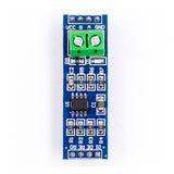 MAX485 TTL to RS485 converter module with green terminal block and electronic components on blue PCB