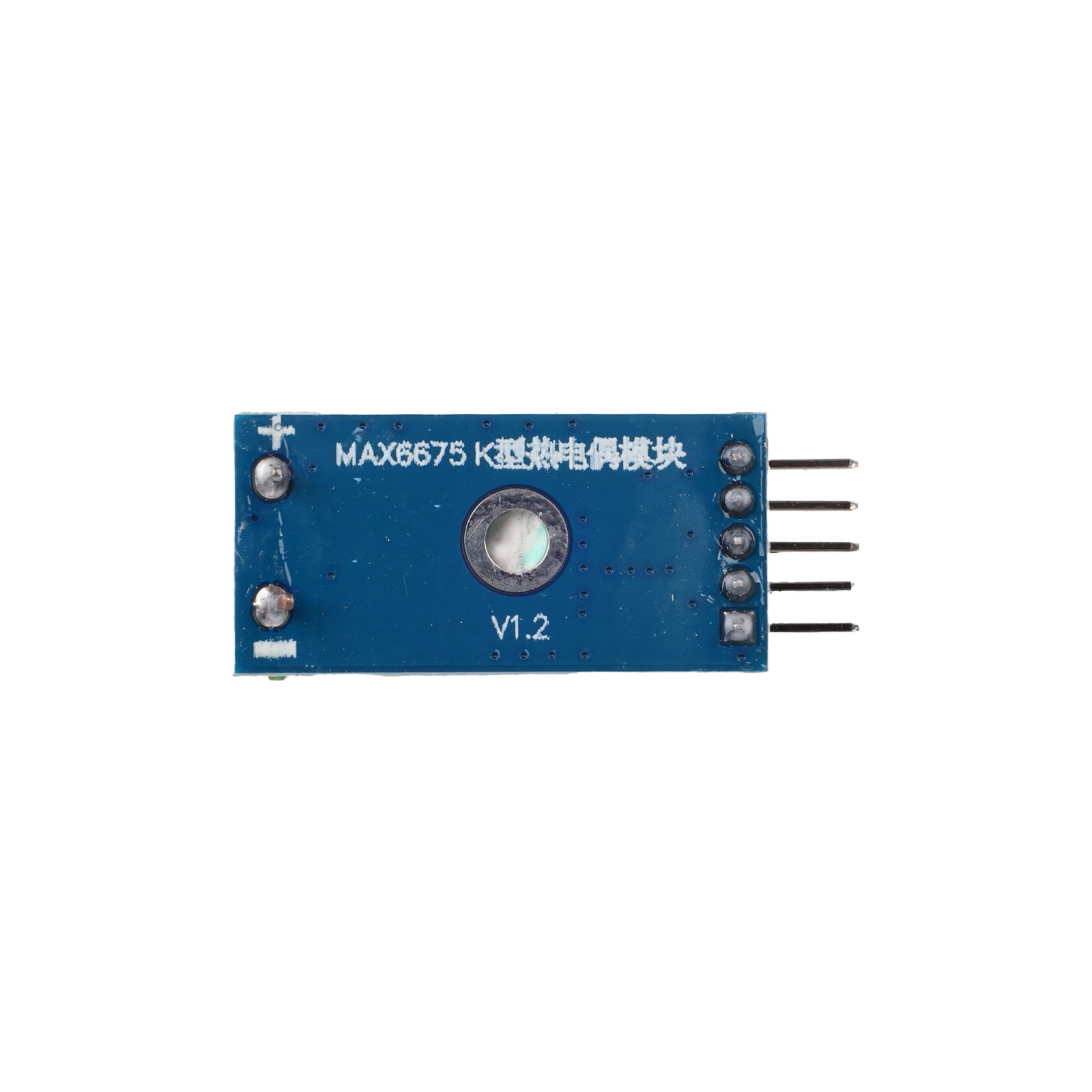 Back side of MAX6675 thermocouple module showing solder points and 4-pin header