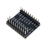 Close-up of MCP23017 I2C 16-bit I/O port expander showing labeled pin headers for Arduino and ESP32