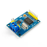 MCP2515 CAN Bus module with TJA1050 chip and SPI interface showing pins and blue terminal block