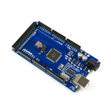 MEGA 2560 R3 CH340 Arduino development board with USB and power connectors, microcontroller chip, and pin headers