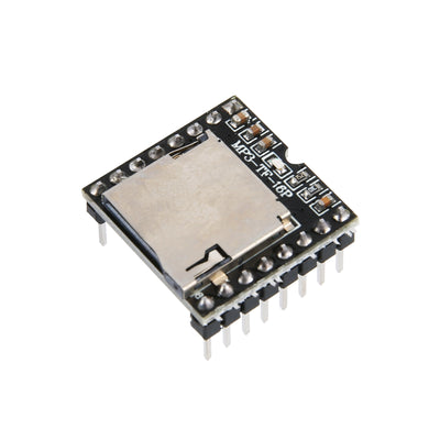 MP3-TF-16P mini MP3 player module with TF card slot and pin headers for Arduino and Raspberry Pi
