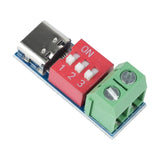 PDSink PD Decoy fast charging test board with USB-C connector, red 3-position DIP switch, and green terminal block