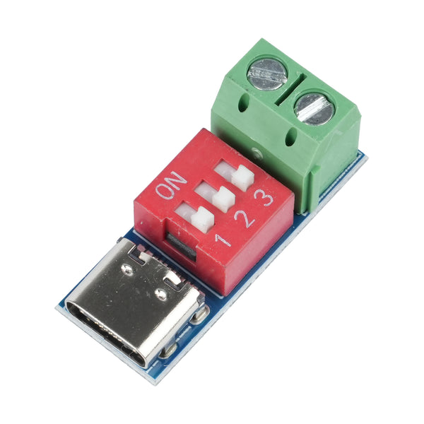 PDSink PD Decoy fast charging test board with USB-C connector and red dip switch