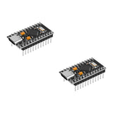 Two pre-soldered Pro Micro ATmega32U4 5V 16MHz USB-C development boards with both header rows attached, on a white background.