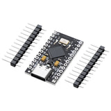 Unsoldered Pro Micro ATmega32U4 USB-C board with two included loose 12-pin header strips