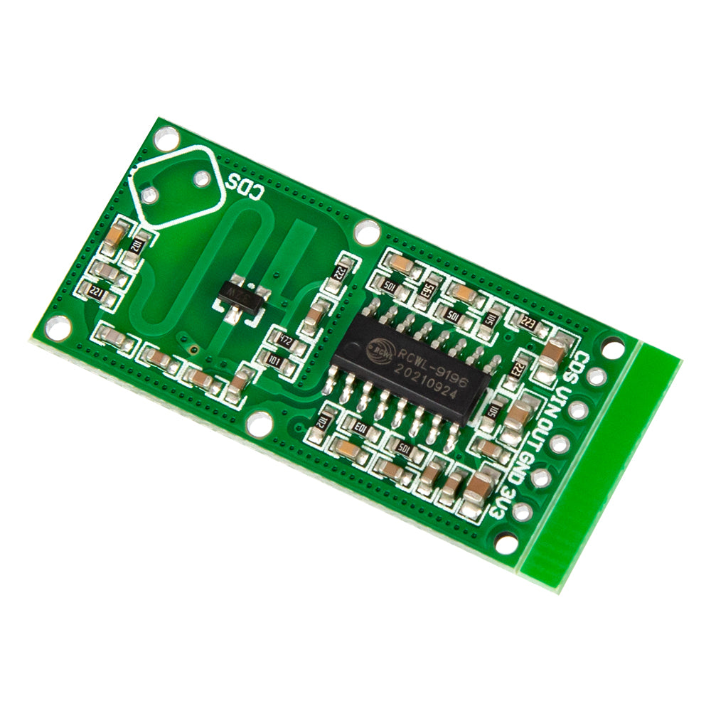 RCWL-0516 microwave Doppler radar motion sensor module showing circuit components and pin labels
