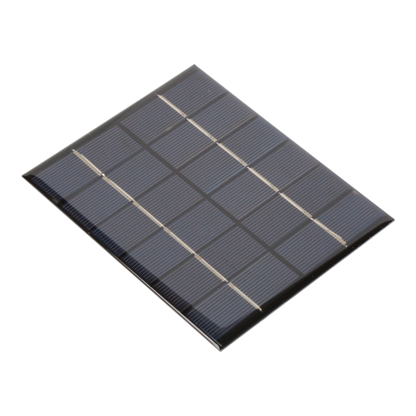Close-up angled view of 110x136mm 6V 2W solar panel showing solar cells and protective coating