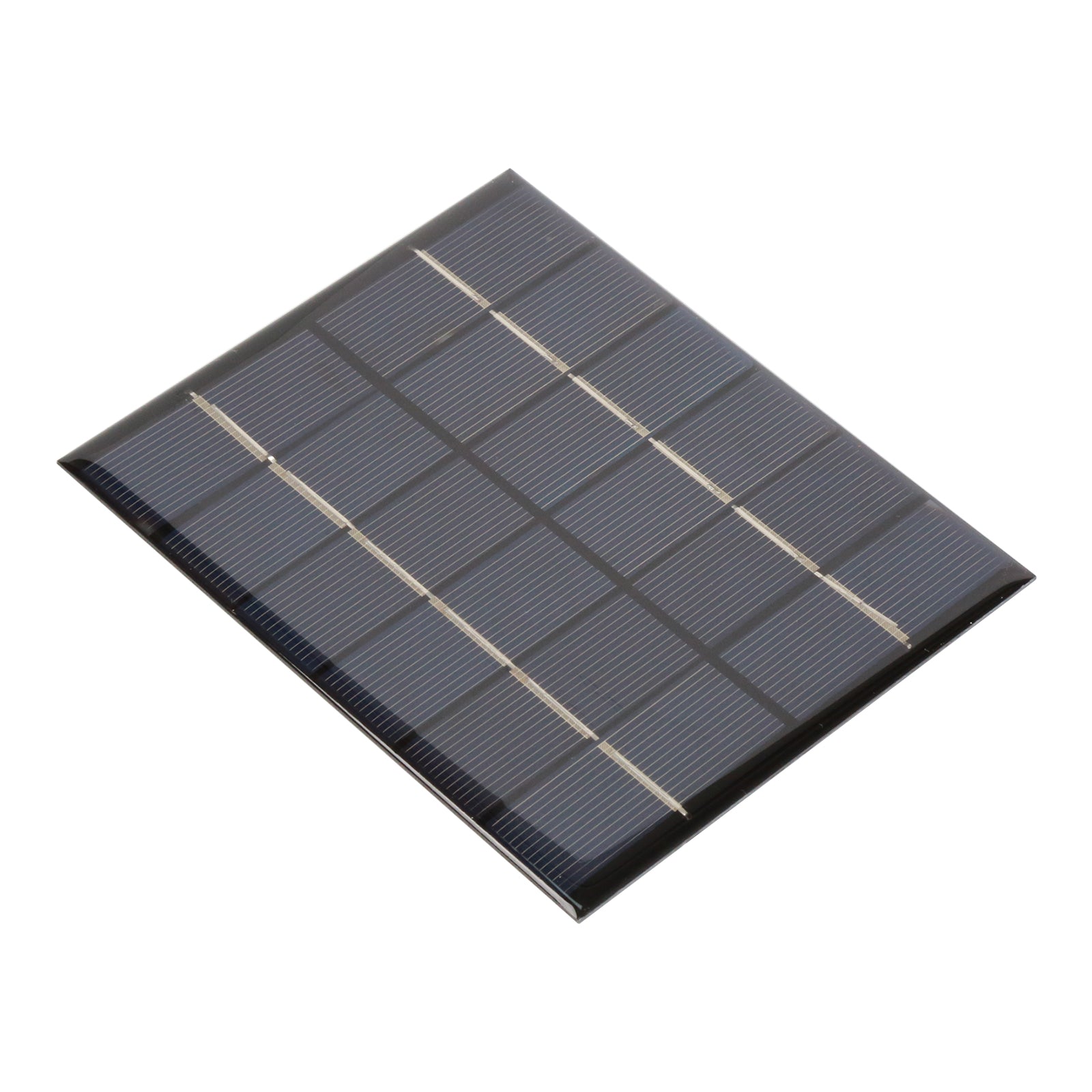 Close-up angled view of 110x136mm 6V 2W solar panel showing solar cells and protective coating