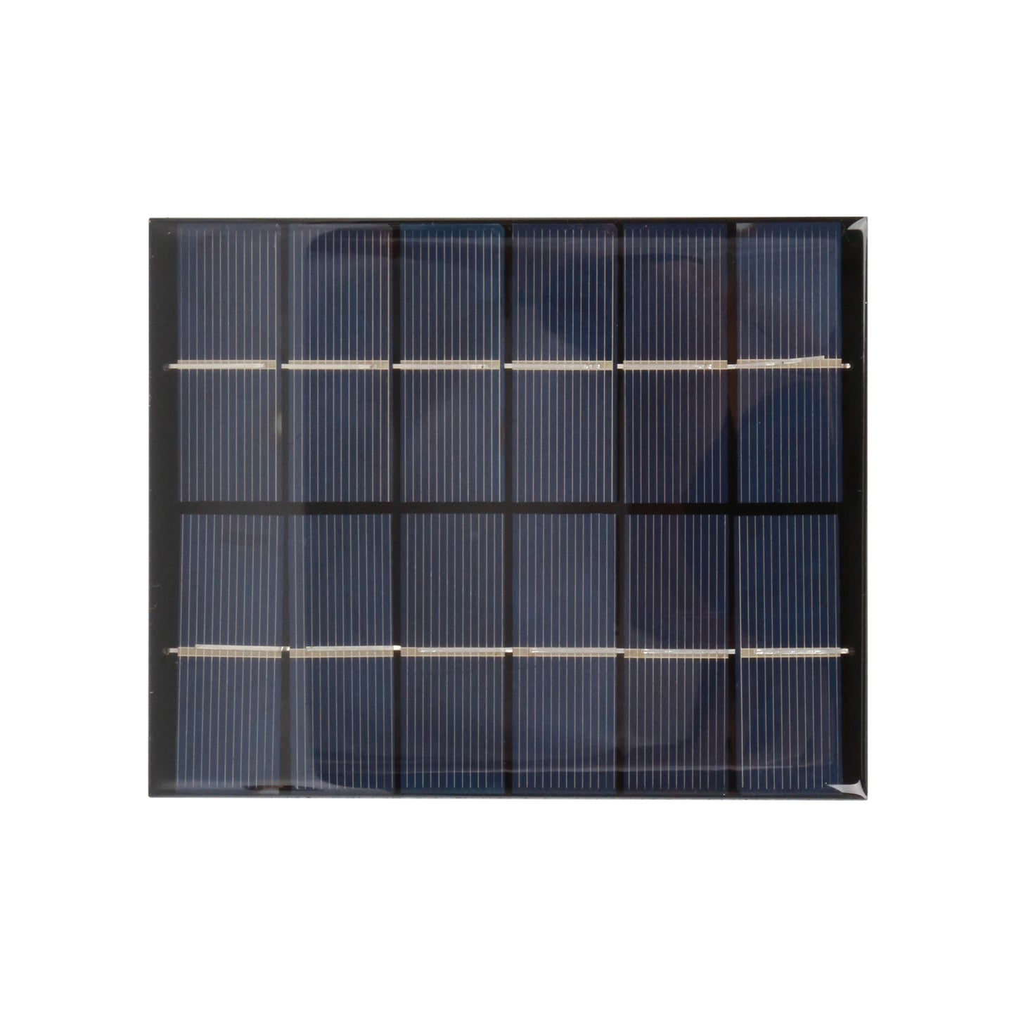 Close-up view of 110 x 136mm 6V 2W solar panel with visible solar cells and grid lines