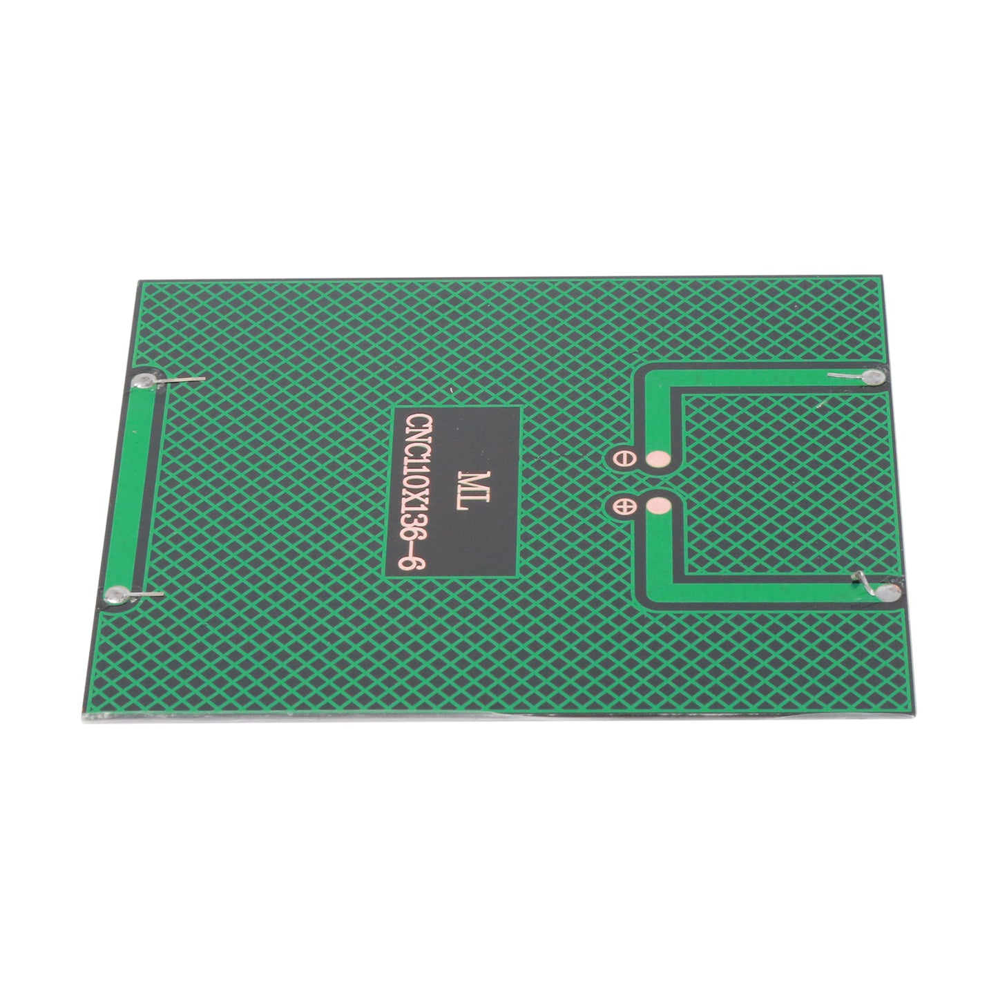 Backside closeup of 110x136mm 6V 2W solar panel showing circuit pattern and solder points