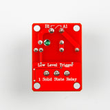 Back side of 1-channel 5V solid state relay module showing solder points and circuit traces