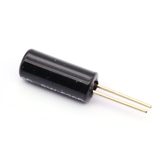 SW-520D tilt ball switch vibration sensor with black cylindrical body and two metal pins for Arduino and ESP32