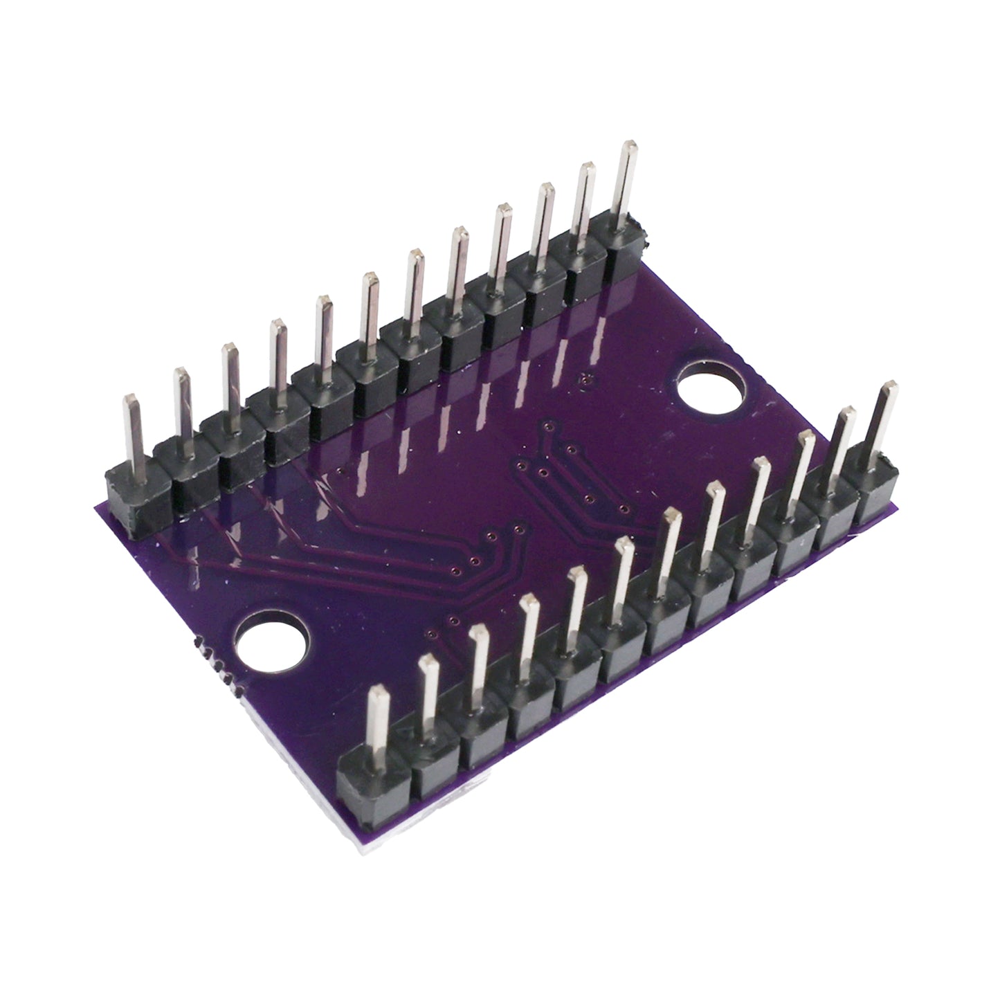 Close-up of TCA9548A I2C multiplexer module showing pin headers and purple PCB