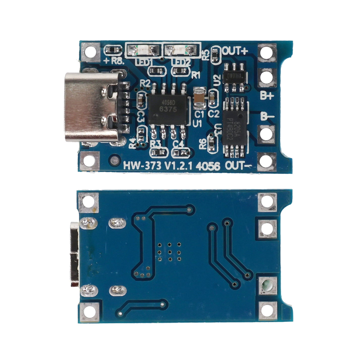 TP4056 1A LiPo battery charging board with USB Type-C port showing front and back sides
