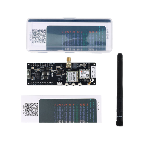 TTGO T-Beam ESP32 LoRa 915MHz development board with NEO-6M GPS module, antenna, and packaging