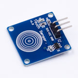 TTP223B capacitive touch switch sensor module with blue PCB and three-pin header for Arduino projects