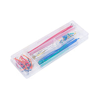 140-piece U-shape breadboard jumper wire kit with assorted colors and lengths in clear plastic organizer box