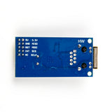 Back side of W5500 SPI Ethernet network module showing pin labels and solder points for Arduino and ESP32