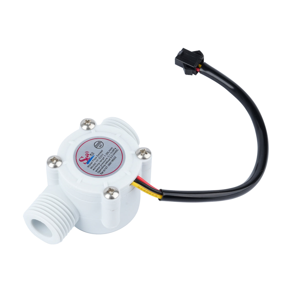 ZJ-S201 water flow sensor with G1/2 inch threaded connectors and cable for Arduino Raspberry Pi ESP32