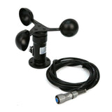 Wind speed sensor anemometer with three cups and attached long cable with metal connector