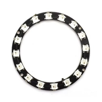 WS2812 16-LED RGB ring with black PCB for customizable color lighting projects