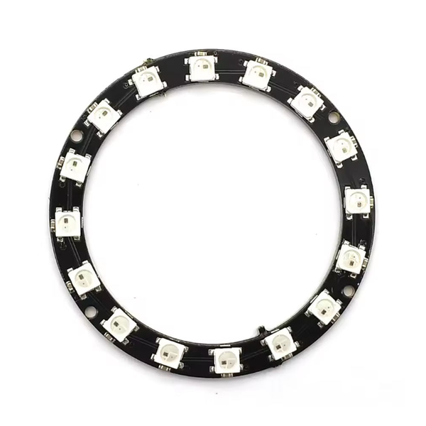 WS2812 16-LED RGB ring with black PCB for customizable color lighting projects