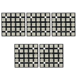 Five WS2812B 5x5 RGB LED matrix modules with black PCB for Arduino Raspberry Pi and ESP32 projects