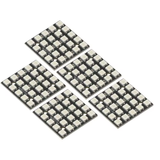 Five WS2812B 5x5 RGB LED matrix modules arranged on a white background for Arduino and ESP32 projects