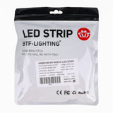 Packaging front view of WS2812B SPI RGB IC LED strip 5 meter roll with product details and certifications