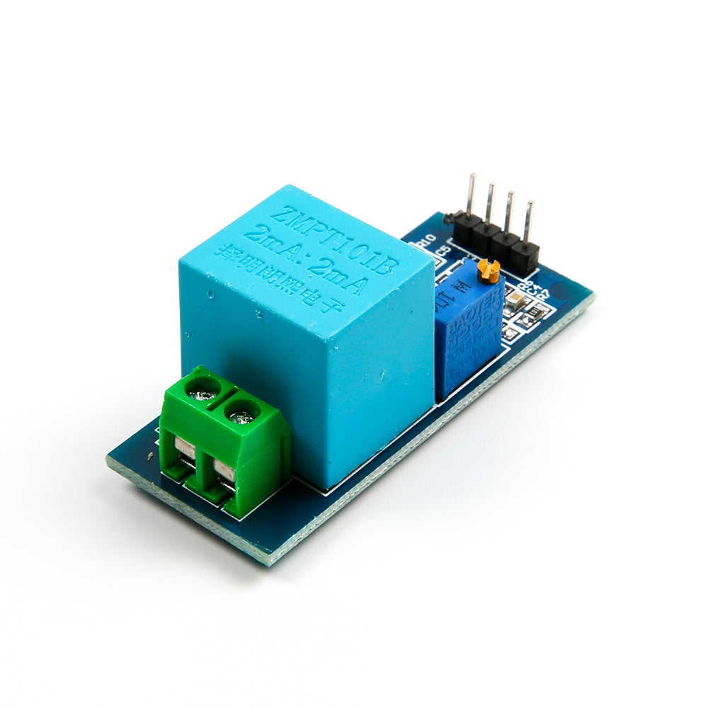 ZMPT101B AC single-phase voltage sensor module with blue transformer and green terminal block for Arduino and ESP32